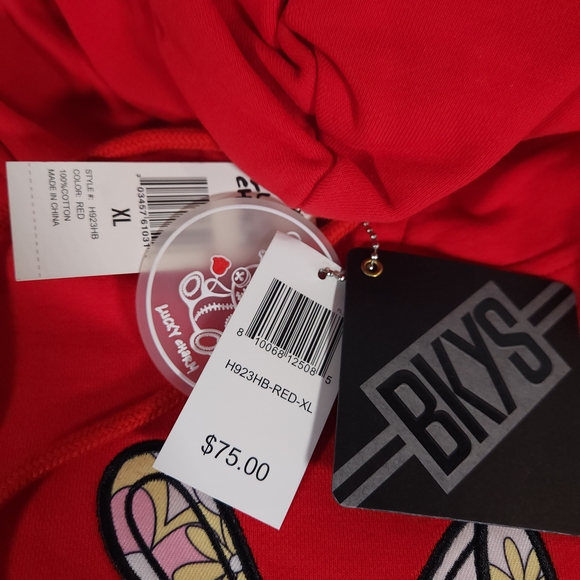 BKYS Black Keys Lucky Charm Embroidered Bunny Red Hoodie Mens Size XL - Picture 4 of 6